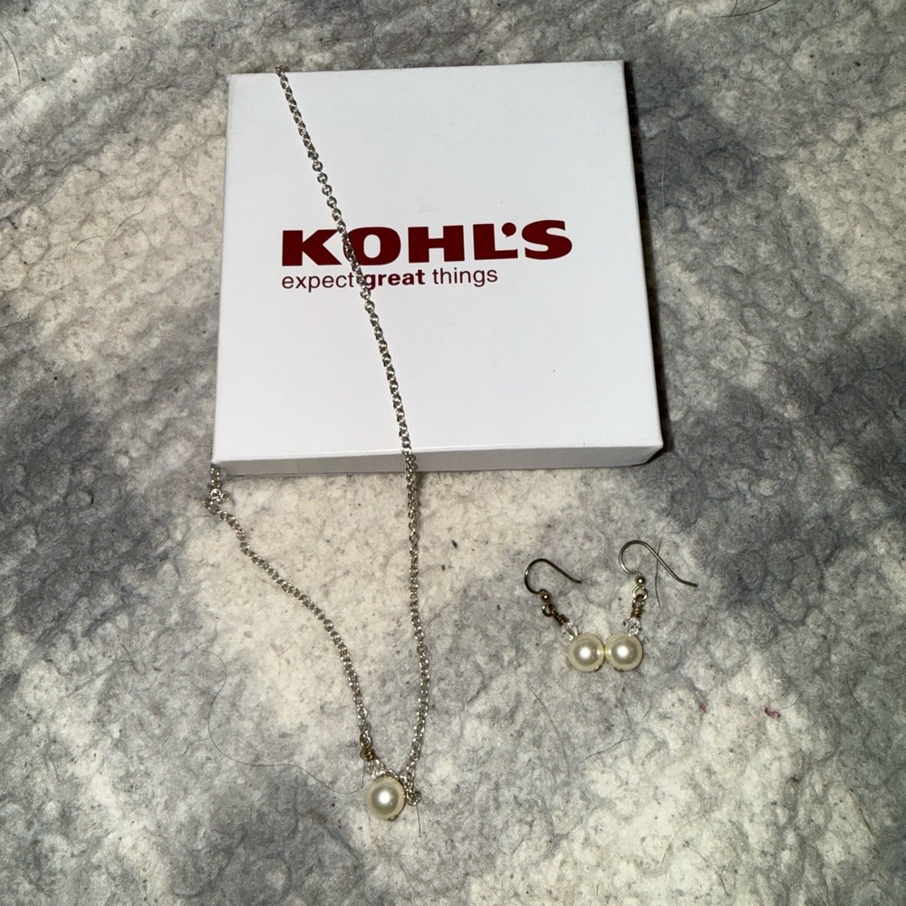 Kohl's Silver Necklace and Pearl Earrings Set